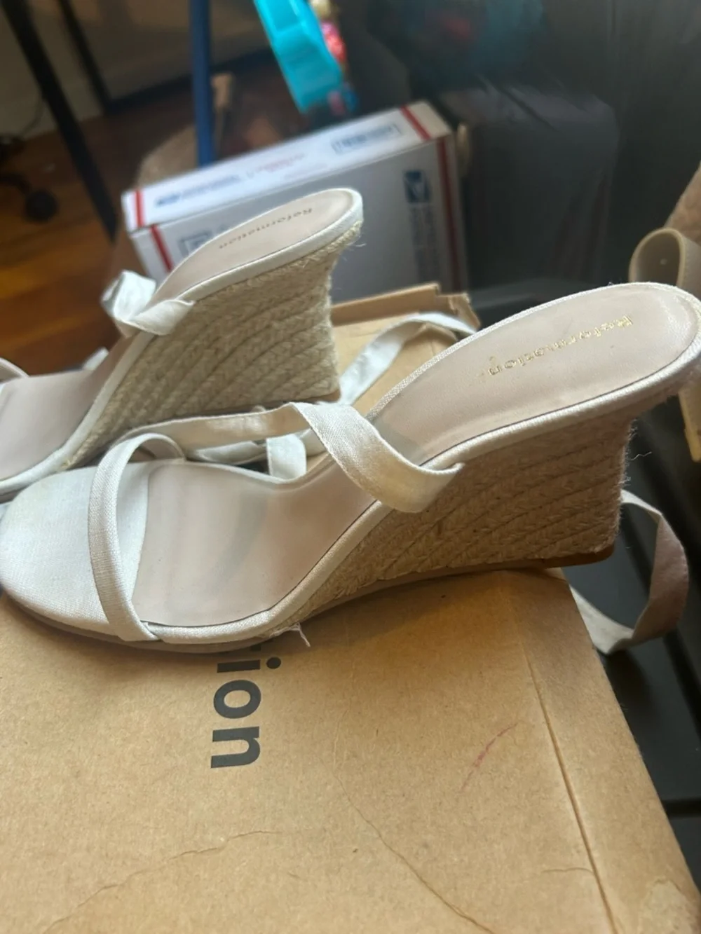 NEW REFORMATION Alessa Lace-up Espadrille Wedge Heels